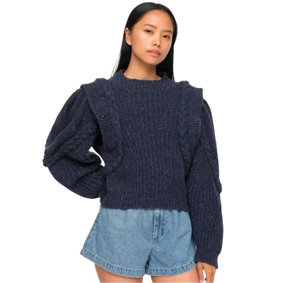 Sea New York Sweaters - Sea New York Giada Puff Sleeve Chunky Knit Sweater Navy Size Medium